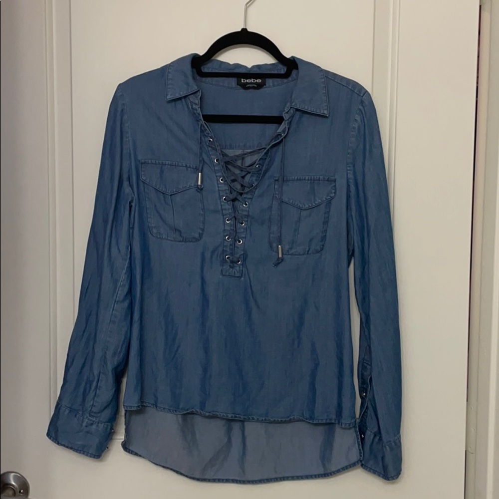 Lace up denim shirt